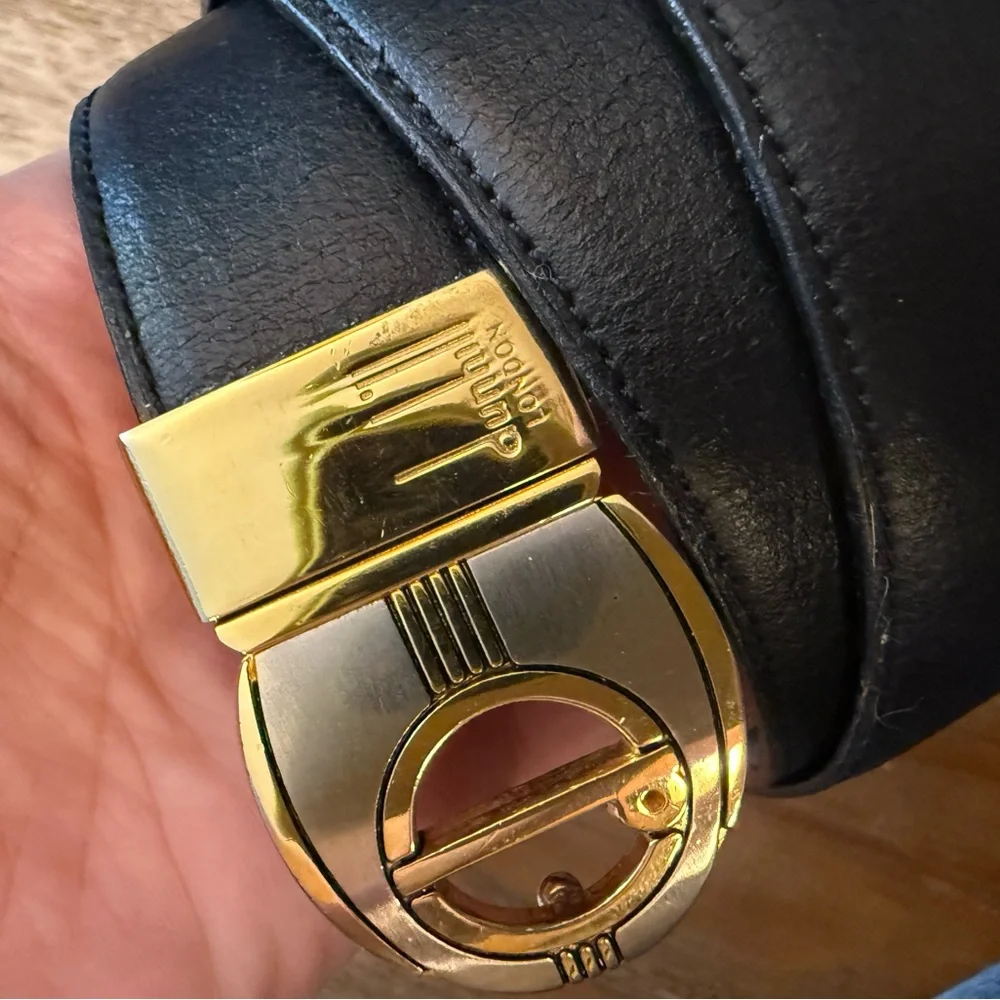 Dunhill Black Leather Belt with Gold Buckle